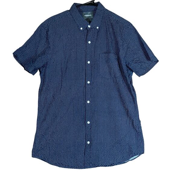 Bonobos Mens Shirt Blue White Slim Fit Short Sleeve Collared Button Down Large - Picture 1 of 12